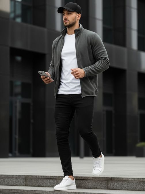 Grafitová mikina na zip bez kapuce