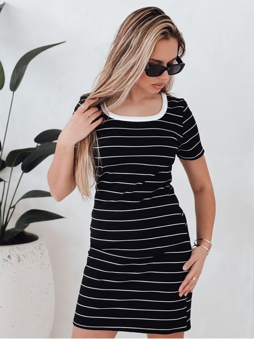 Pohodlné černé pruhované šaty se sportovním designem FITLINES