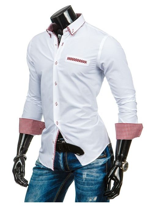 Bílá elegantní pánská košile s červenými doplňky