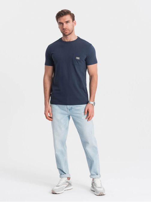 Trendy tričko s ozdobnou kapsou tmavě modré V10 TSCT-0109
