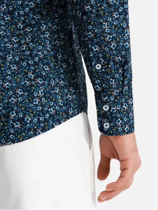 Zajímavá tmavě modrá košile s trendy vzorem V1 SHCS-0151
