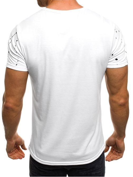 Originální bílé tričko s potřísněným efektem a potiskem J.STYLE SS162