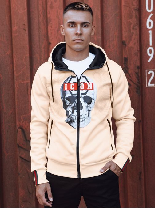 Originální béžová mikina na zip s potiskem ICON