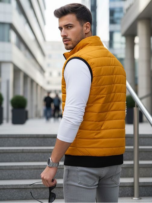 Tmavě žlutá stylová vesta bez kapuce