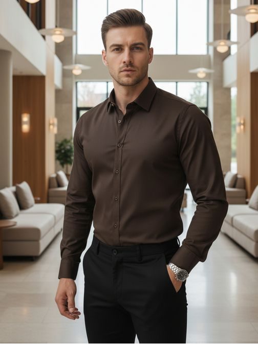 Elegantní hnědá pánská košile