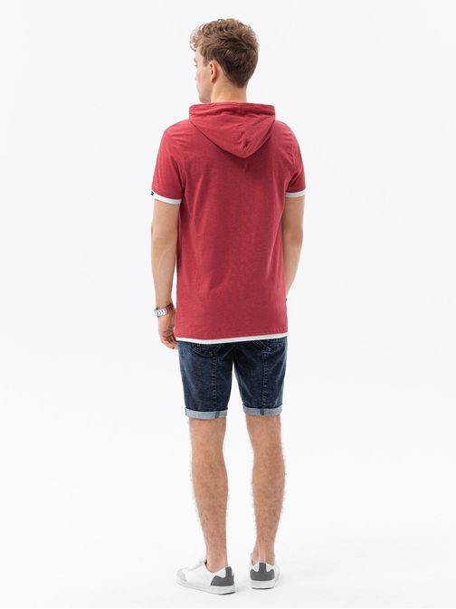 Trendové červeno-melírované tričko s kapucí S1376