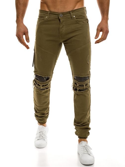 Jedinečné khaki pánské jogger kalhoty OTANTIK 457