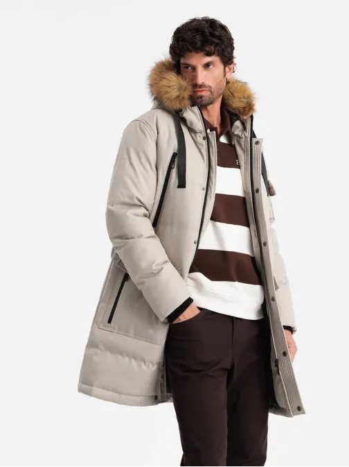 Zimní béžová parka V5 JALP-0182