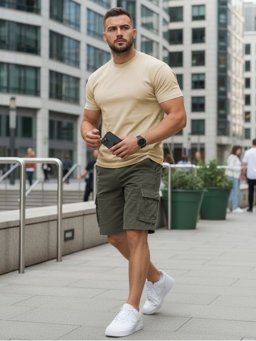 Bavlněné béžové tričko s krátkým rukávem