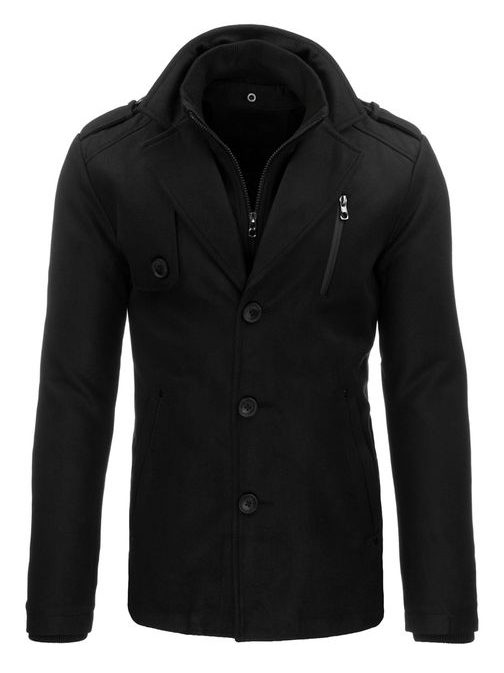 Moderní zimní pánský černý kabát
