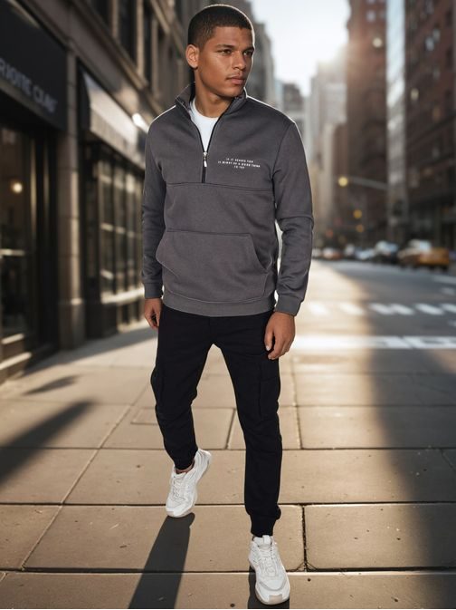 Trendy grafitová pánská mikina s nápisem