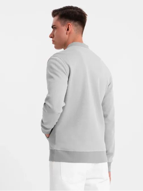 Elegantní šedá pánská mikina bez kapuce v4 om-sszp-0238