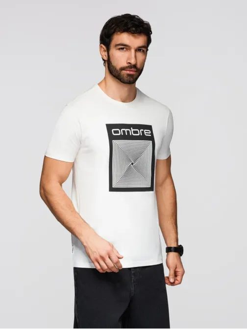 Bílé pánské tričko s geometrickým potiskem V2 TSPT-0260