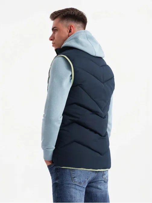 Trendy tmavě modrá prošívaná vesta V3 JAVJ-0210