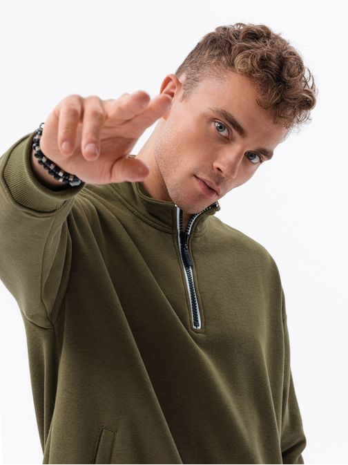 Olivová mikina se stojatým límcem V1 B1353