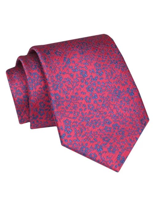 Nápaditá červená kravata s modrými květy