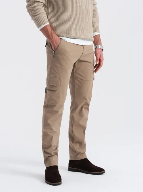 Trendové hnědé pánské joggery V3 PACG-0204