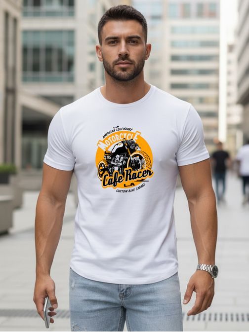 Bílé pánské tričko s potiskem motocyklu