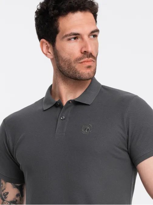 Bavlněná jednobarevná pánská polokošile šedá v3 om-pobs-0100