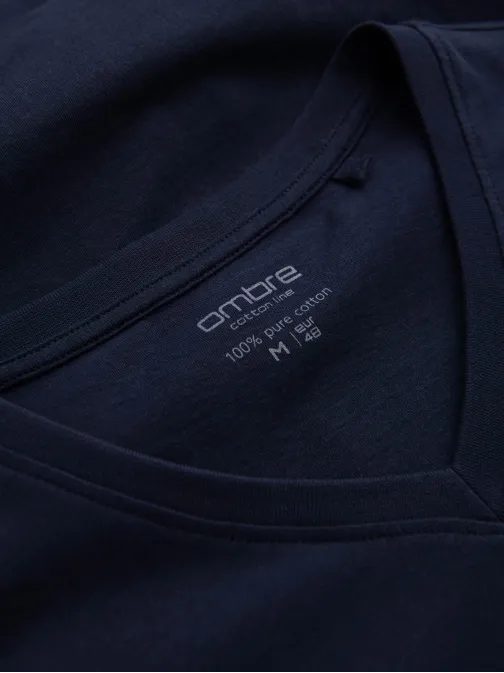 Bavlněné pánské granátové tričko s výstřihem do V V2-TSBS-0145