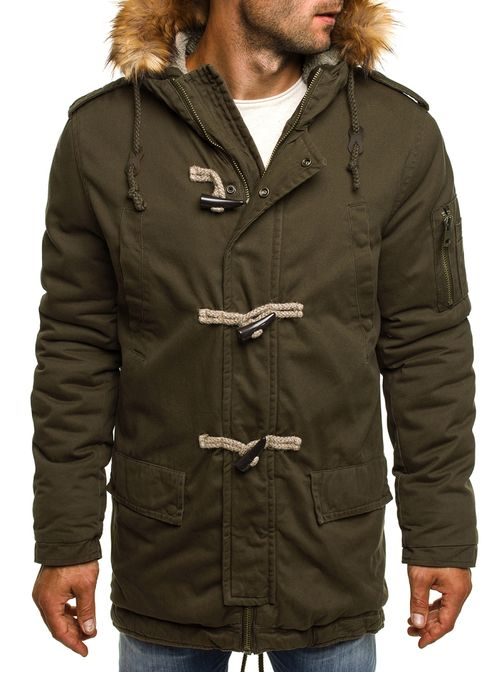 Trendy zateplená pánská bunda khaki s kapucí J.STYLE 507