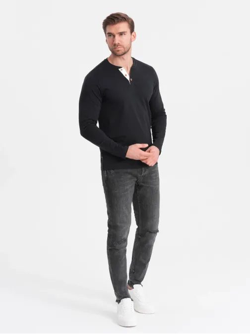 Moderní pánské tričko s dlouhým rukávem černé v4 om-lscl-0107