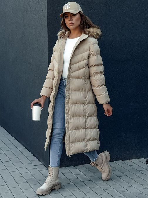Dámská dlouhá zimní béžová bunda Luxwarm