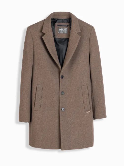 Elegantní hnědý jednořadý kabát V1 COWC-0114
