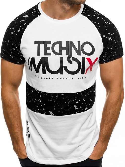 Bílé dvojbarevné pánské atraktivní tričko TECHNO MUSIX J.STYLE SS096