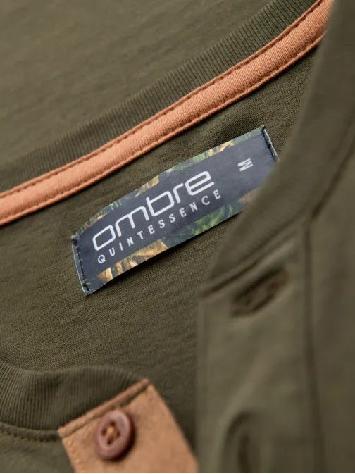 Bavlněné olivové pánské tričko s knoflíky V5 TSCT-0206