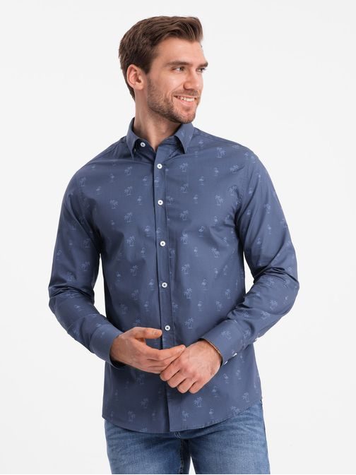 Zajímavá tmavě modrá košile s trendy letním vzorem V5 SHCS-0156