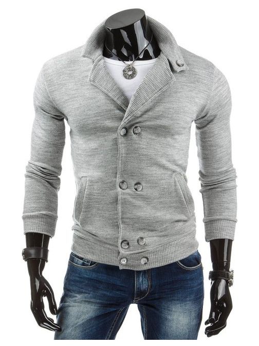 Moderní pánský šedý svetr s kapsami