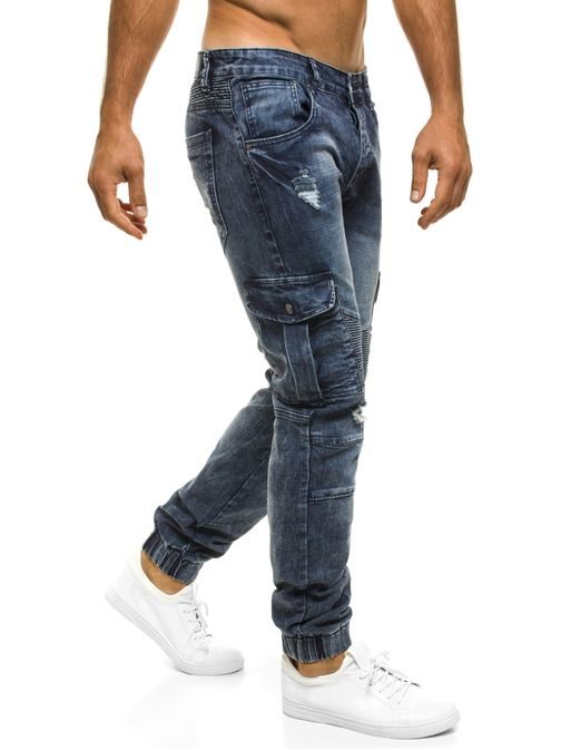 Moderní baggy džínové kalhoty s potrhaným efektem TMK 96210