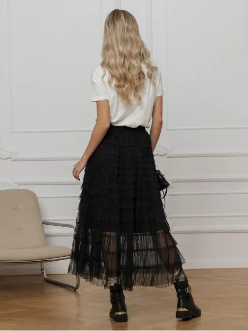 Módní černá midi sukně GLR018