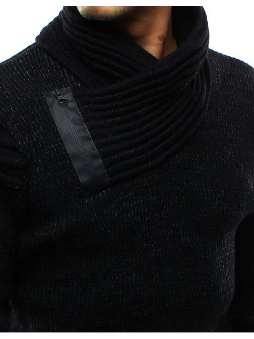 Trendy černý svetr s netradičním límcem