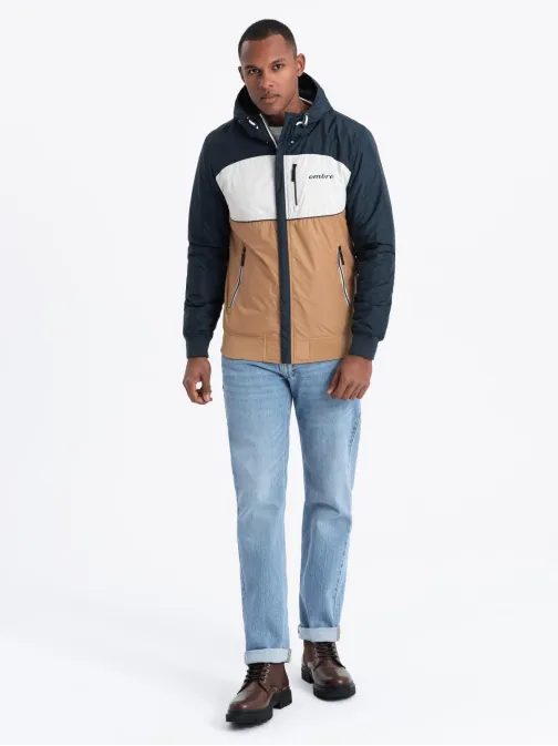 Pohodlná hnědo-modrá přechodná sportovní bunda V1 JANP-0194