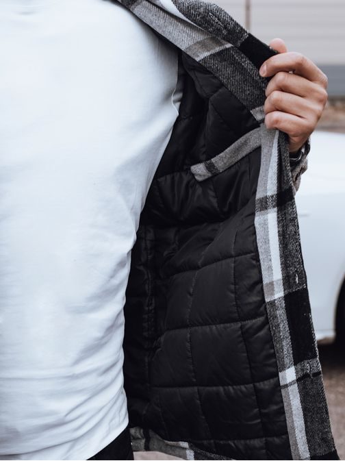 Šedá károvaná pánská bunda s kapucí