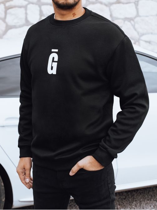 Černá pánská mikina bez kapuce a nápisem