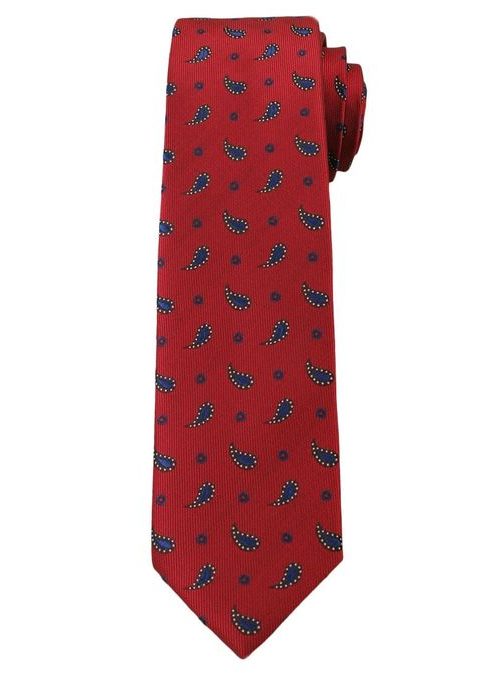 Červená kravata s modrým vzorem