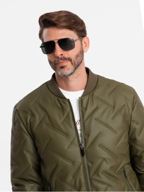 Olivová bomber bunda se vzorem V2 JALP-0196