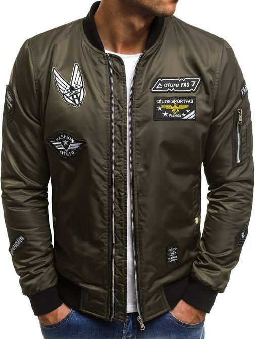 Zelená bomber bunda s nášivkami NATURE 5029/18