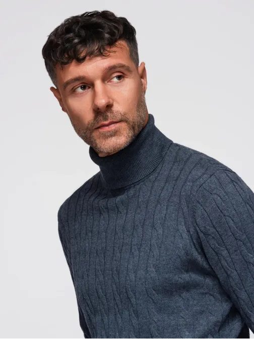 Pánský pletený rolák v modré barvě V3 OM-SWTN-0157