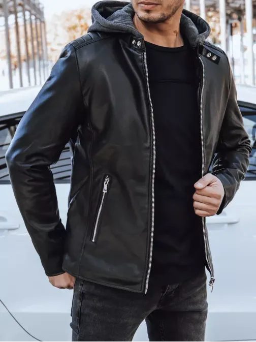 Trendy koženková černá bunda