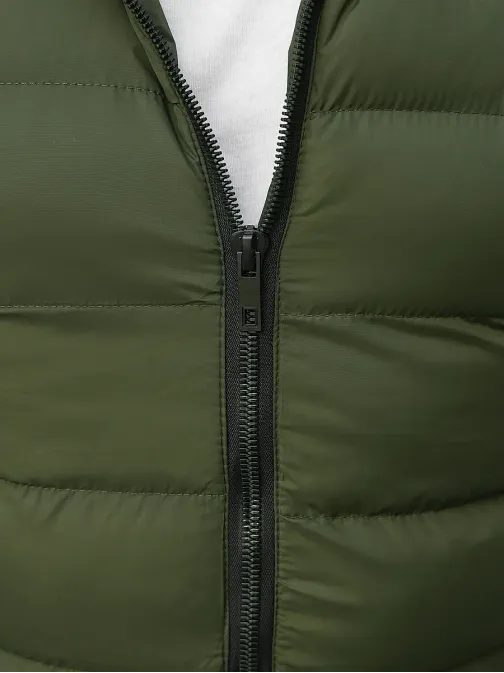 Tmavě zelená prošívaná vesta s kapucí JS/M805/136
