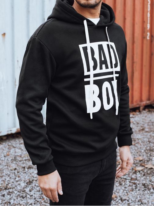 Parádní černá pánská mikina s kapucí a potiskem