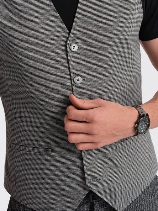Jedinečná  šedá elegantní vesta V2 BLZV-0111