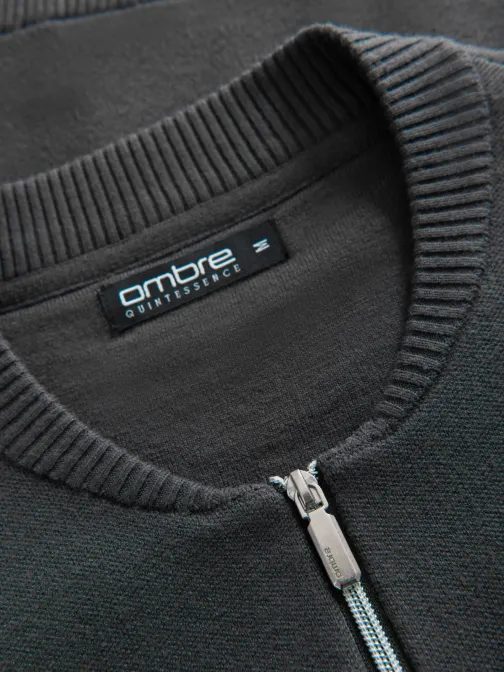 Módní grafitový pánský svetr na zip V2 SWZS-0146