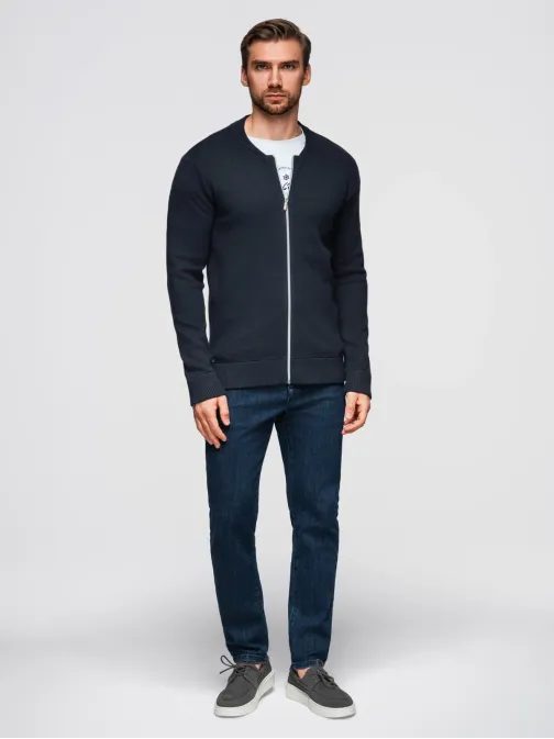 Módní tmavě modrý pánský svetr na zip V1 SWZS-0146