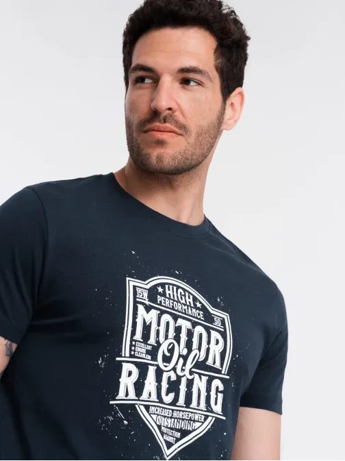 Tmavě modré tričko s moto potiskem TSPT-0125