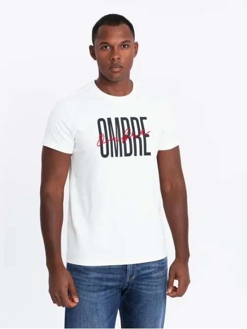 Bílé bavlněné tričko s nápisem OMBRE V1 S2041